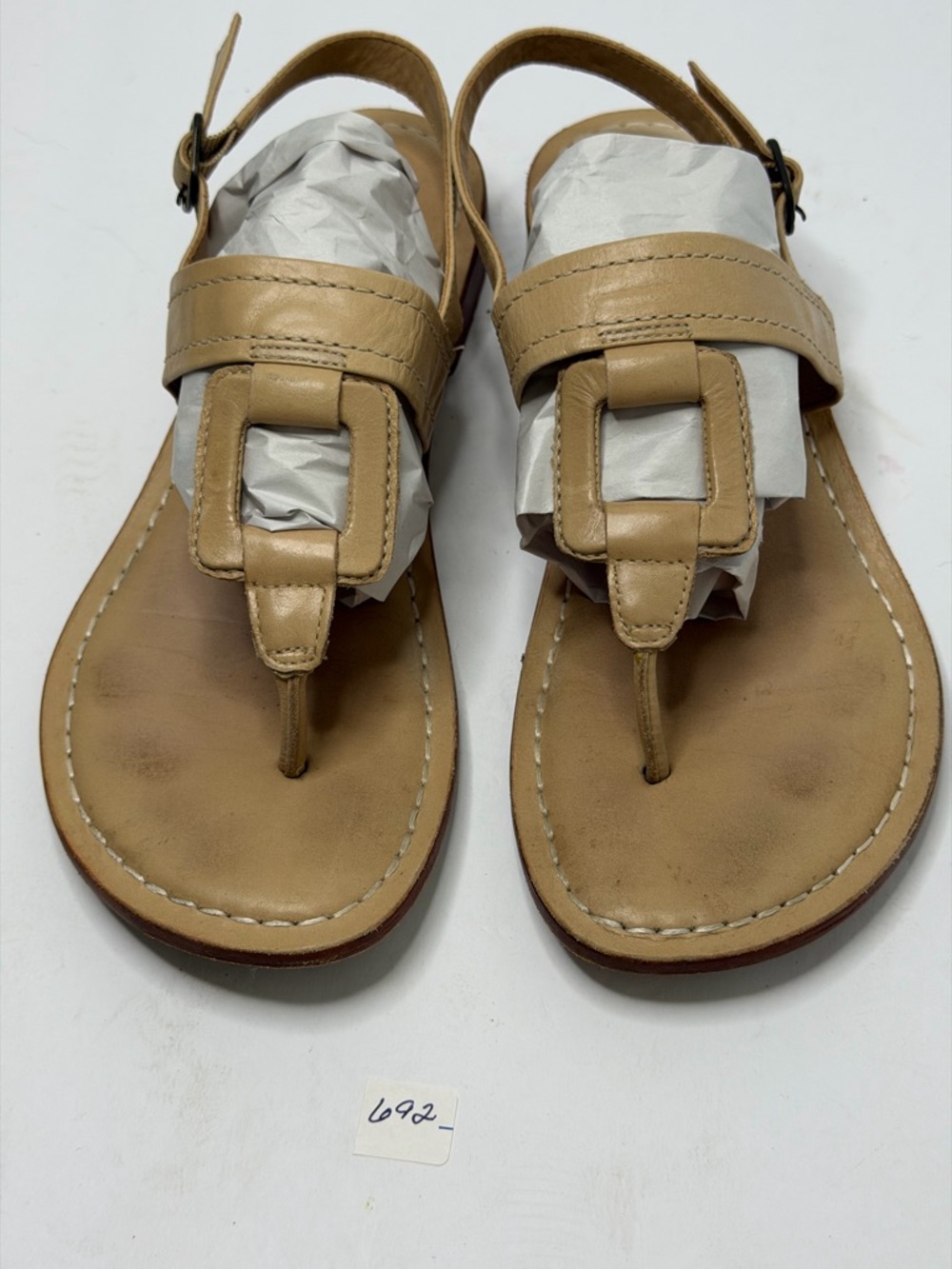 Bernardo Tan Leather T-Strap Buckle Sandals